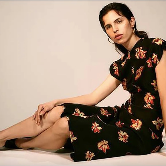 PROENZA SCHOULER Ruched Fil Coupé Jacquard Top Black Floral Size 2 - Picture 7 of 13